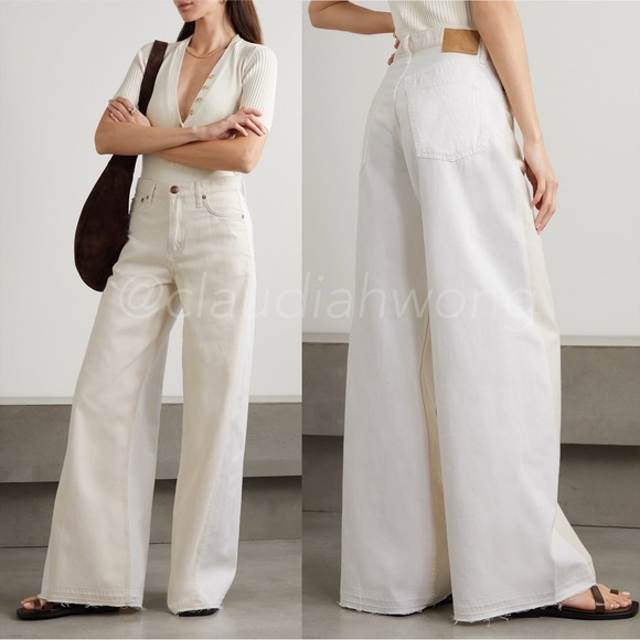 RAG & BONE Sofie Two Tone Frayed Wide Leg Jeans in Double Ecru - Picture 1 of 17